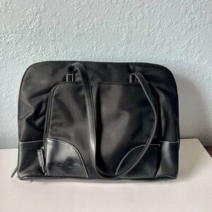 Black Nylon and Leather Laptop Bag 12x17 Water resistant